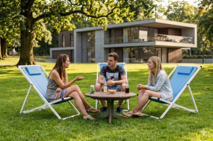 EASY Alüminyum Katlanır Şezlong I WHITE & Blue File